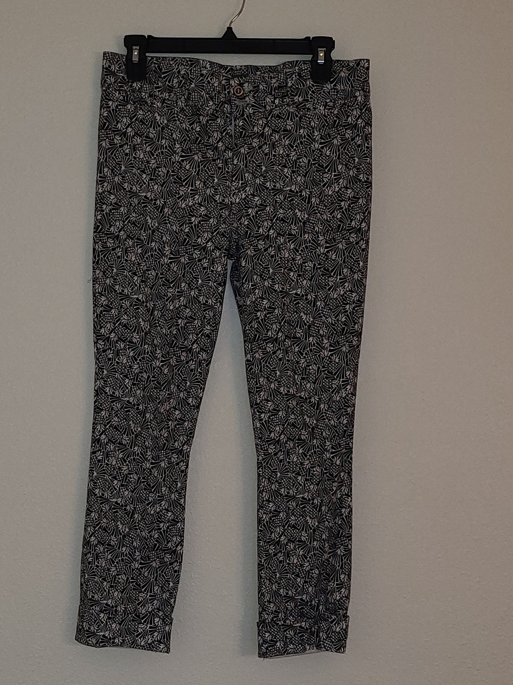 Anthropologie Womens Black White Pineapple Skinny Ankle Pants Cotton Twill Sz 4